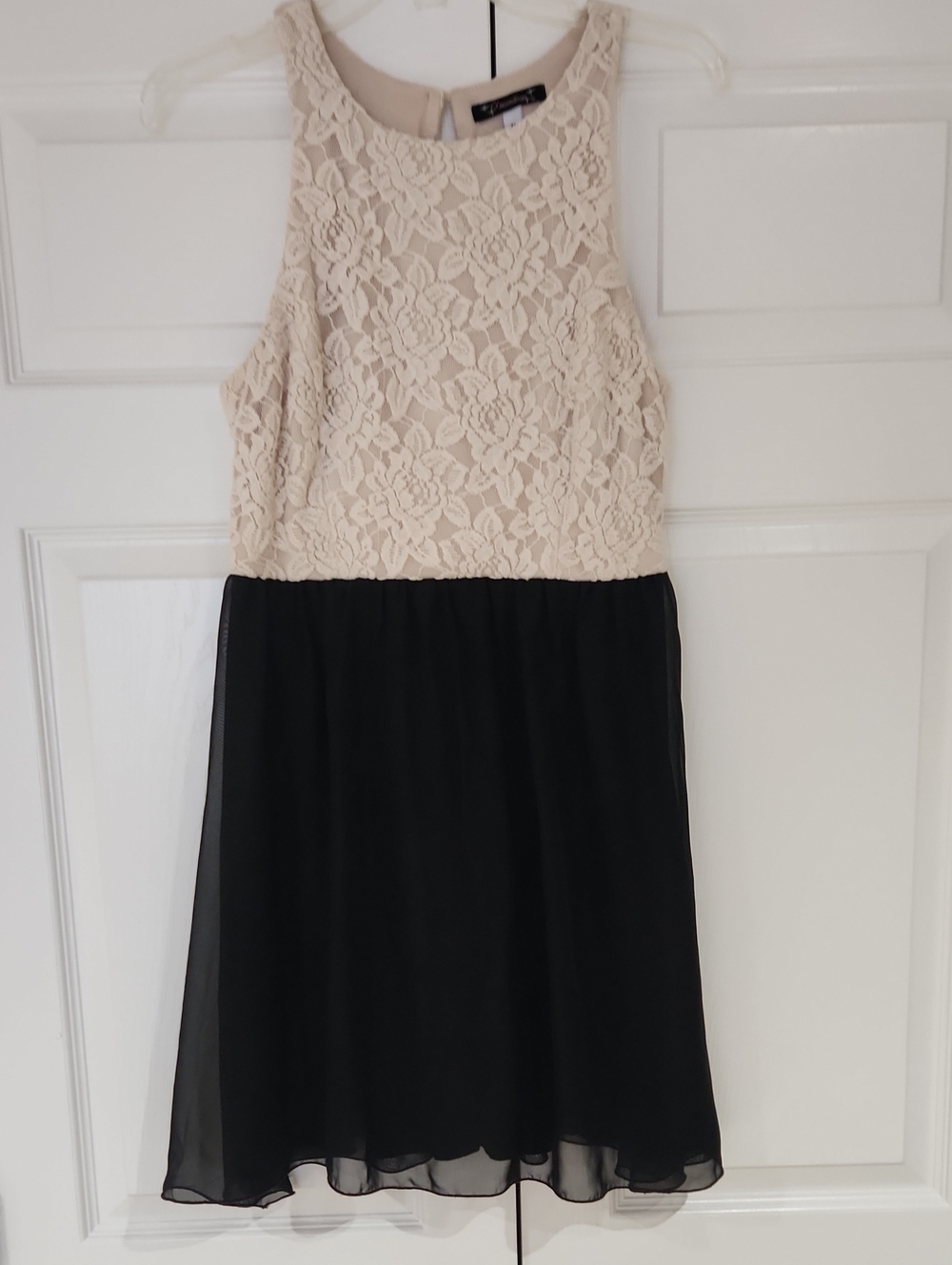 Xtraordinary Cream Lace Bodice Black Chiffon Mini Dress
